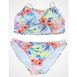 Endless Waves Tropical Bikini Swimsuit Set with Sporty Crop Top Jr L 11-13